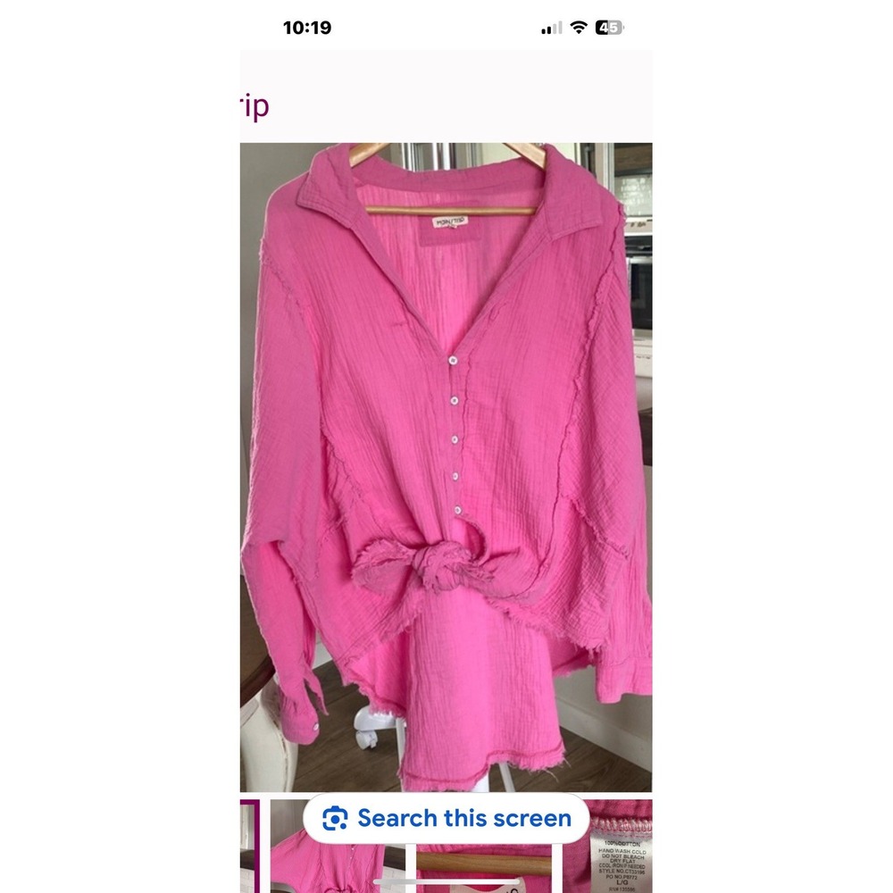 Main strip Hot Pink Linen Top Oversized‎ With White Buttons